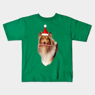 Christmas Santa Candy Cane Collie Kids T-Shirt